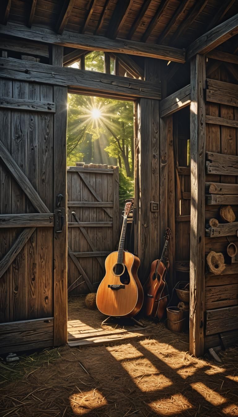 Sunlit Barn Interior: Dark Fantasy Concept Art