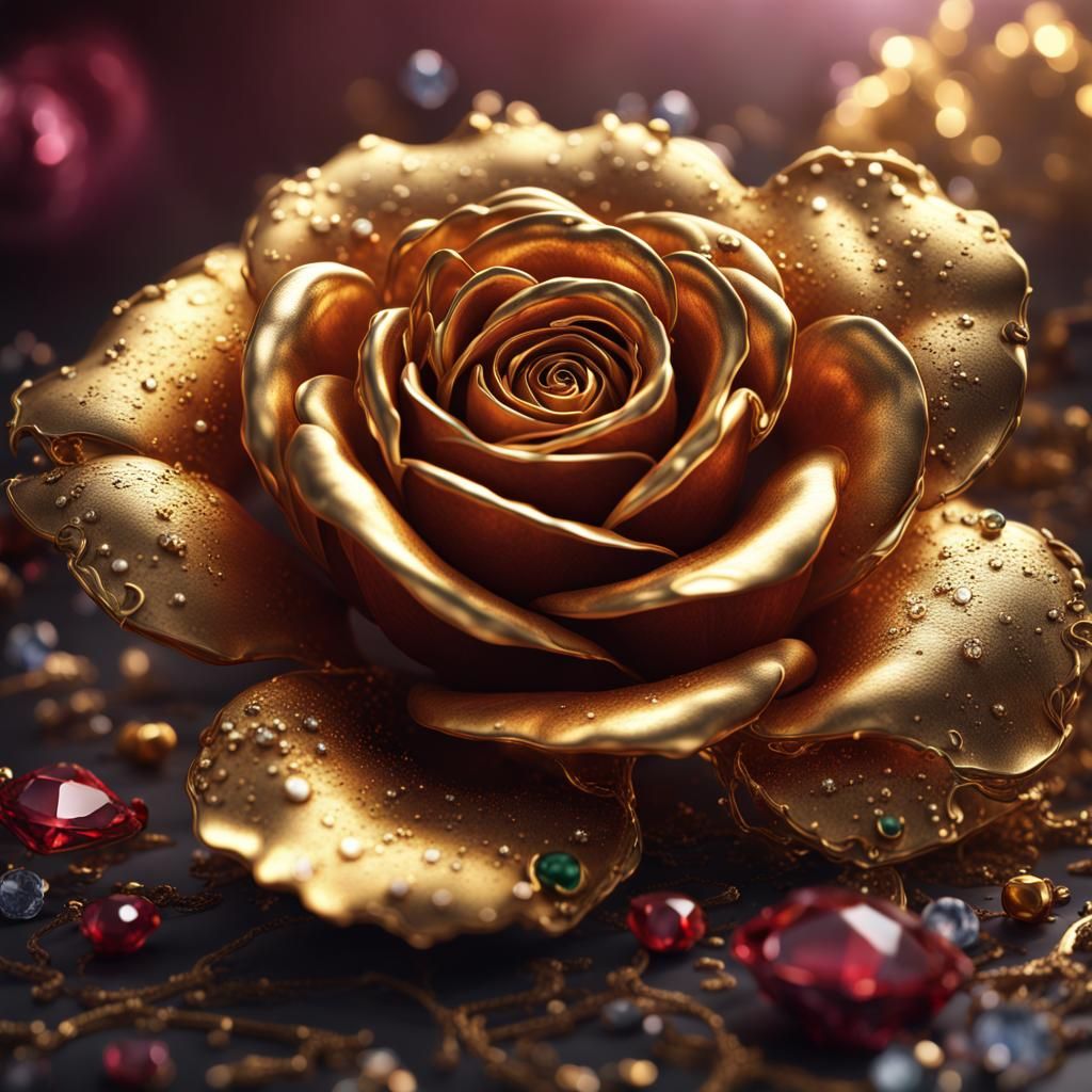 Golden Rose with Gems and Precious Stones