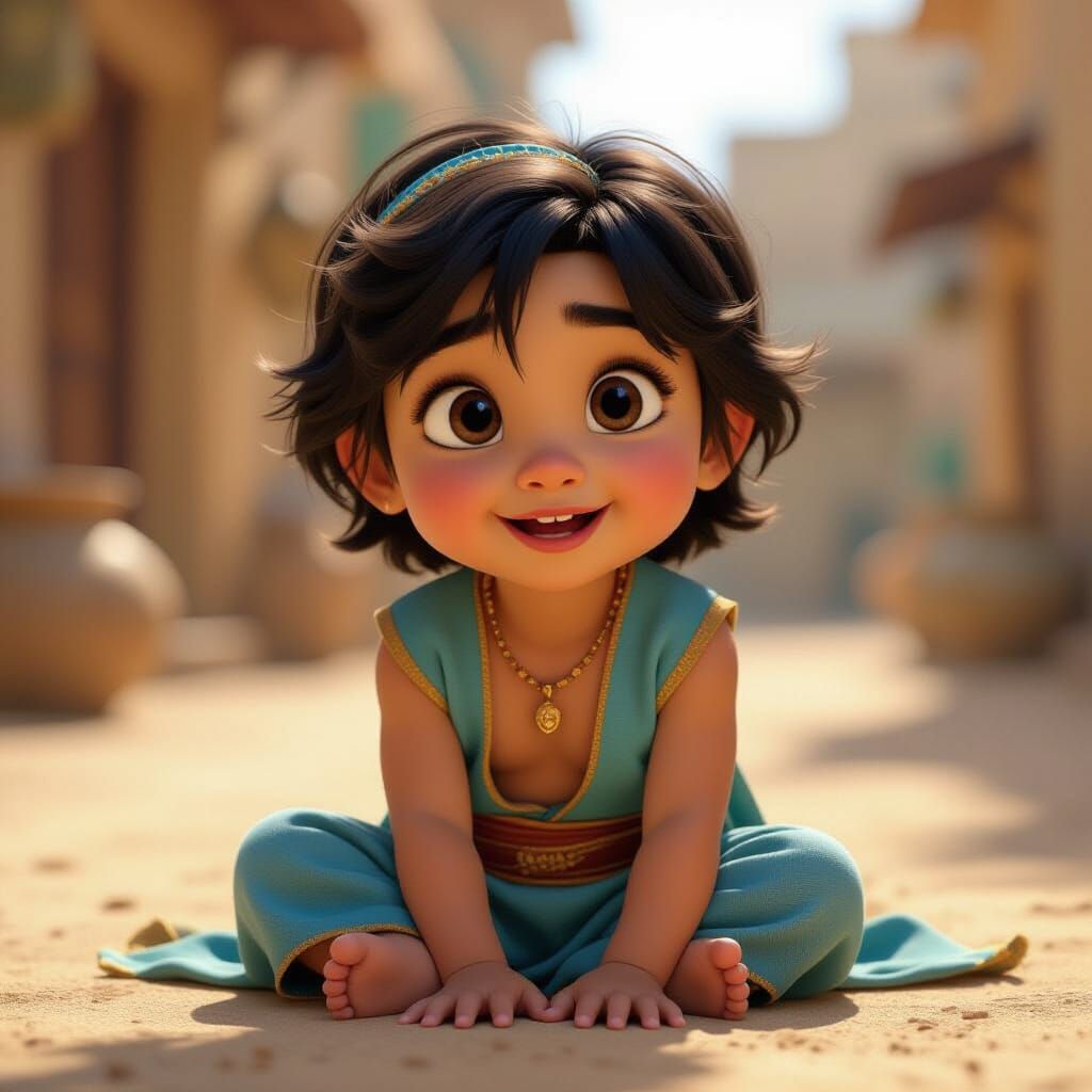 Adorable Baby Aladdin in Pixar-Disney Style