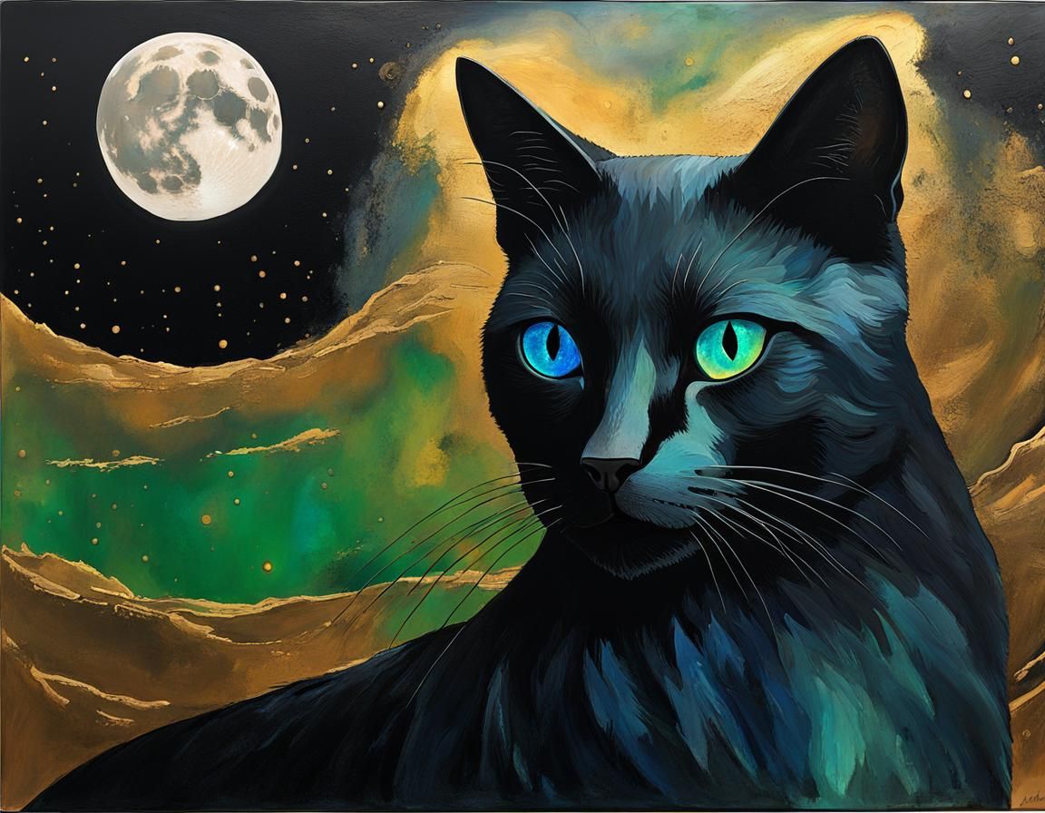 Black Cat Portrait with Illuminated Alcohol Inks