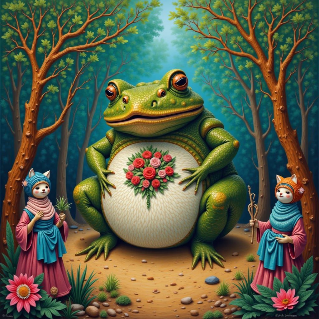 Giant Toad and Fox Bride Wedding Ceremony in Forest
