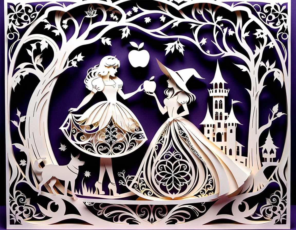 Snow White and Witch: Kirigami Illustration