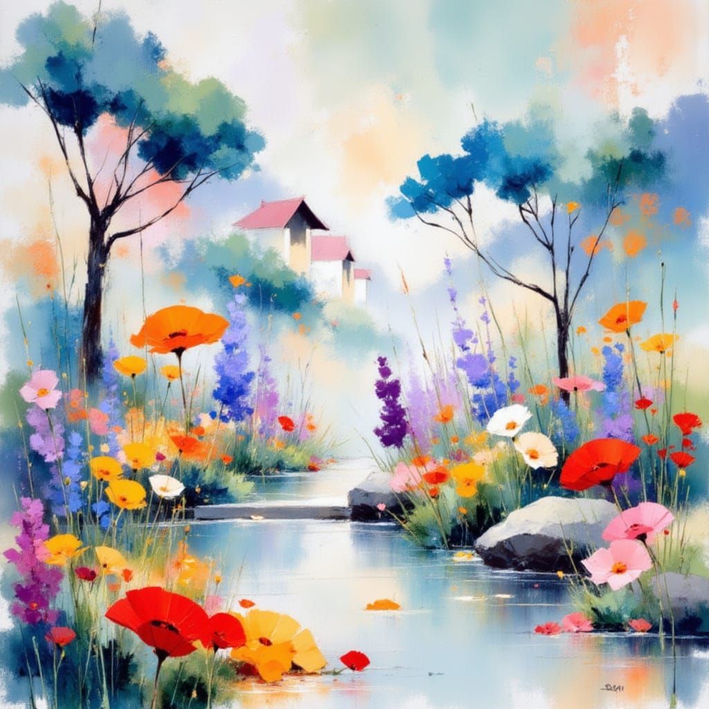 Whimsical Watercolor Zen Scene