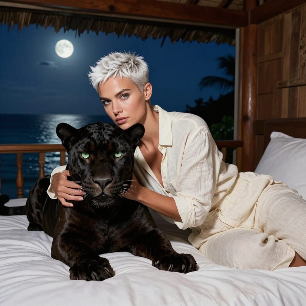Woman With Panther in Barbados Bungalow