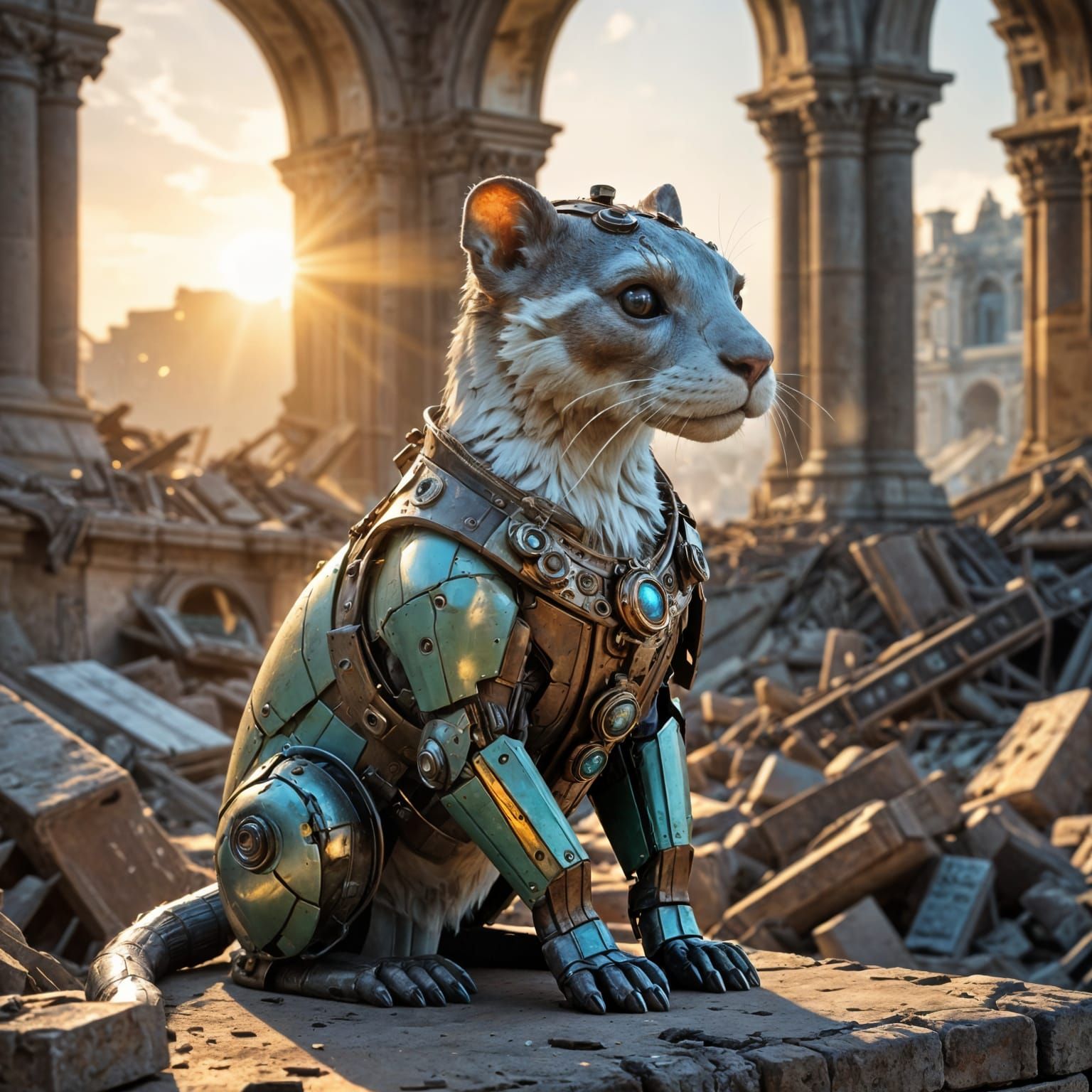 Steampunk Android Princess in Palace Ruins