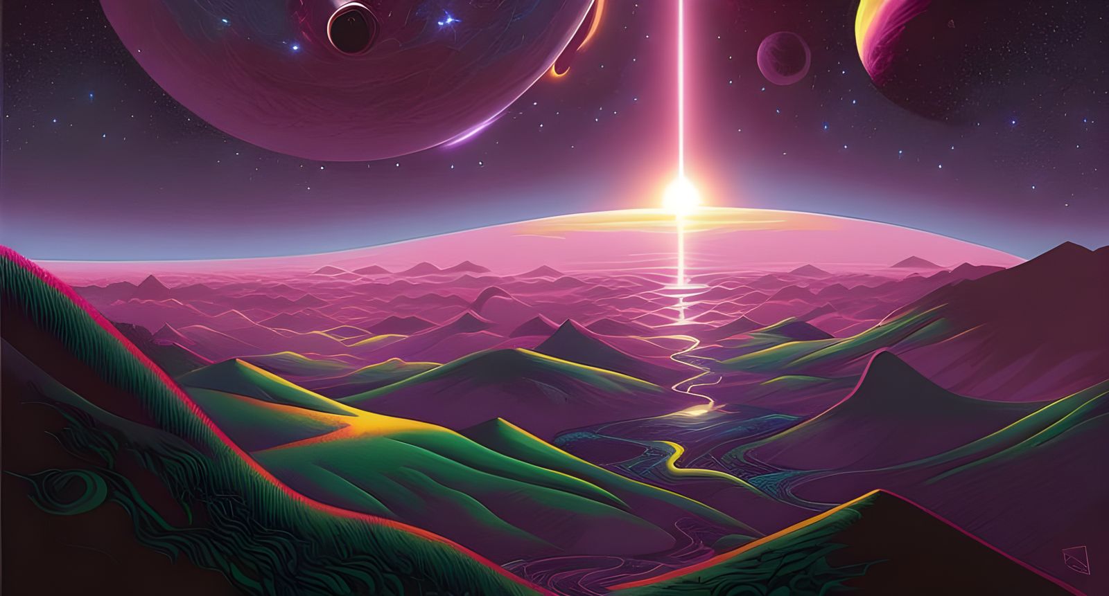 Cosmic Crystal Landscape in Expressionist Style