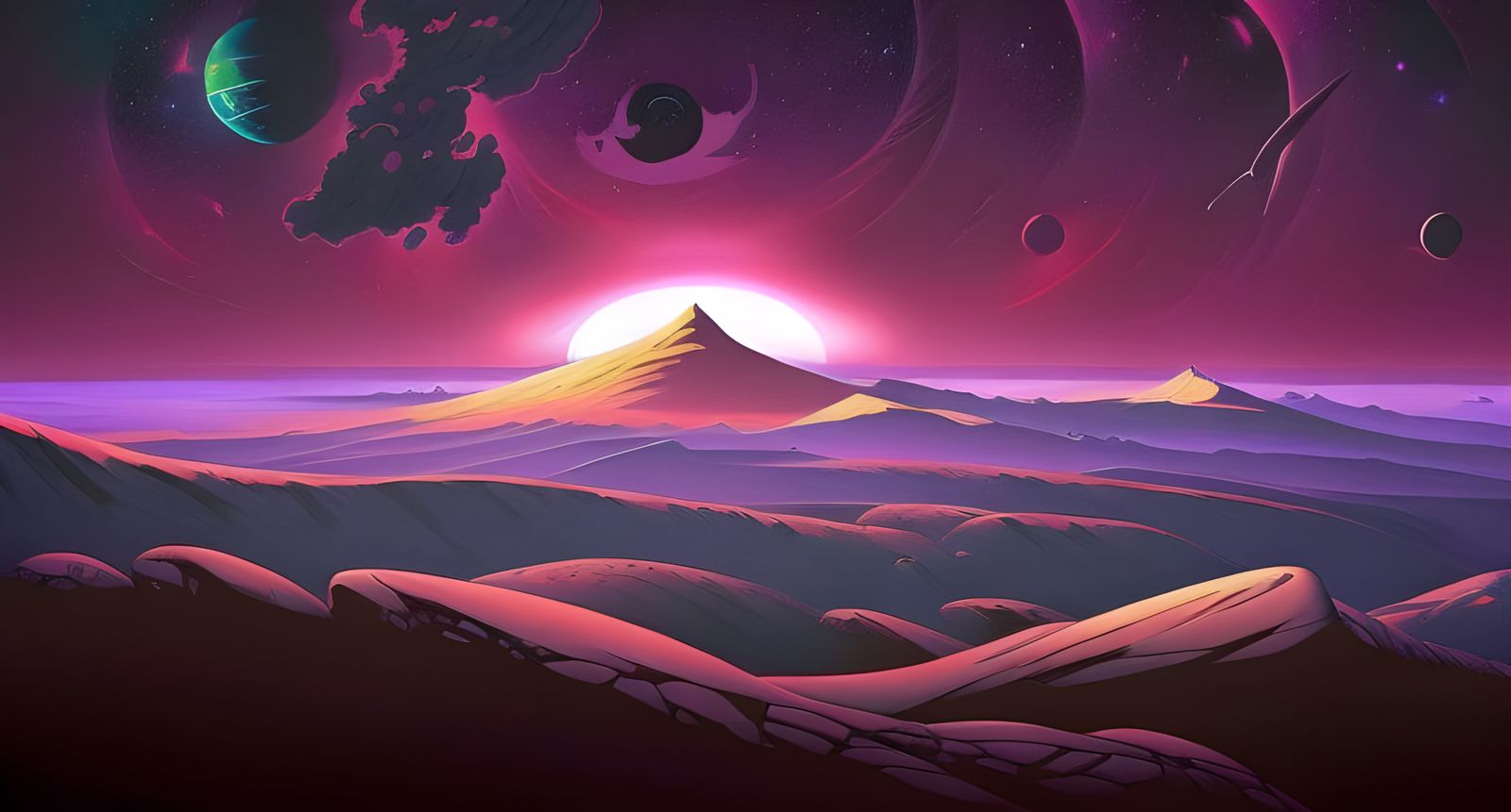 Cosmic Crystal Landscape in Expressionist Digital Art