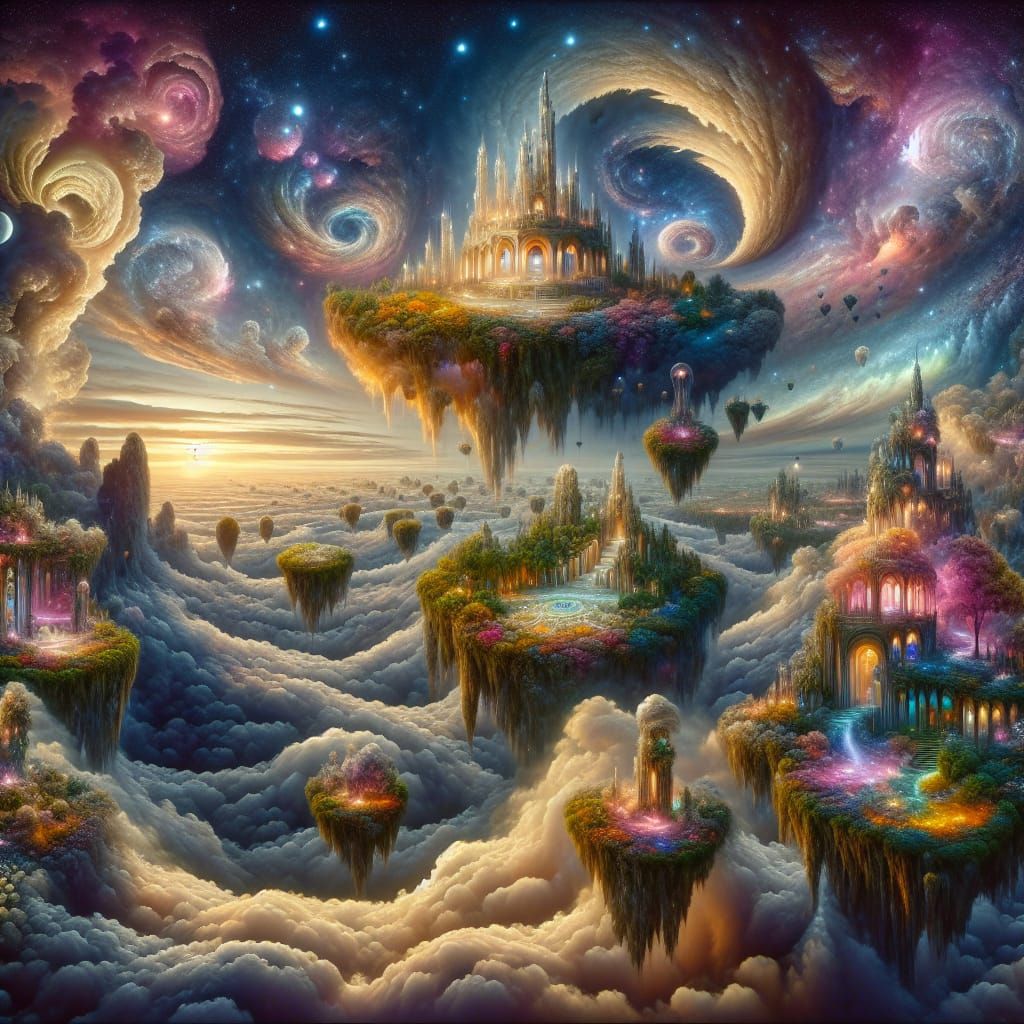 Surreal Sky Dreamscape with Floating Islands
