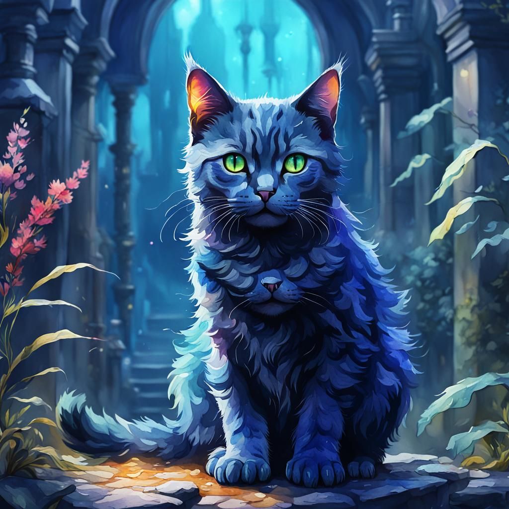 Mystical Cat in Adorable Watercolour Style