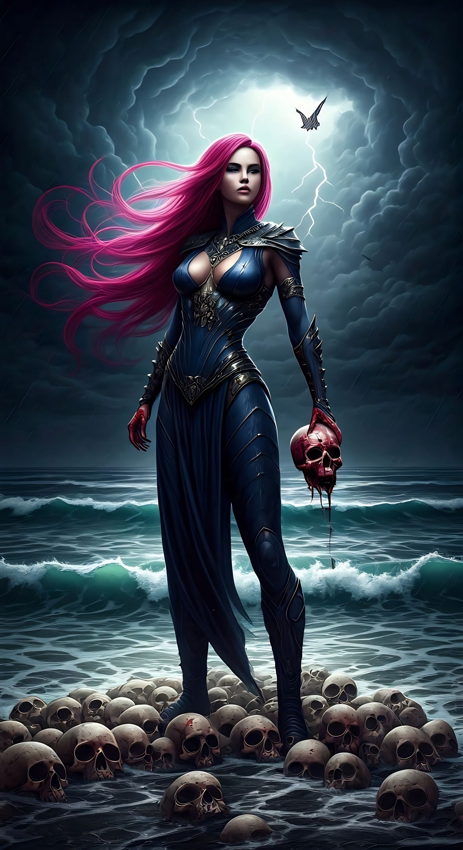 Dark Fantasy Warrior Stands Firm Against the Stormy Night