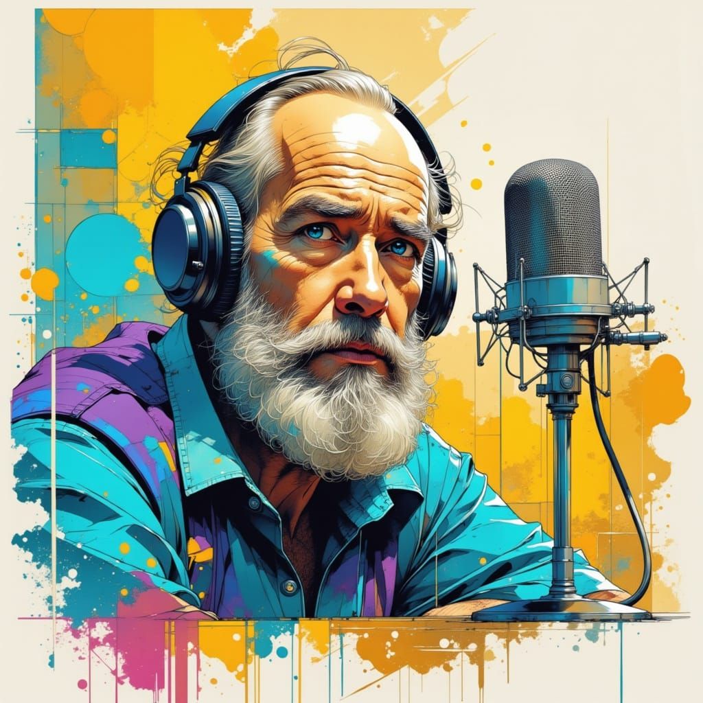 Vibrant Pop Art Radio Host in Golden Ratio Harmony