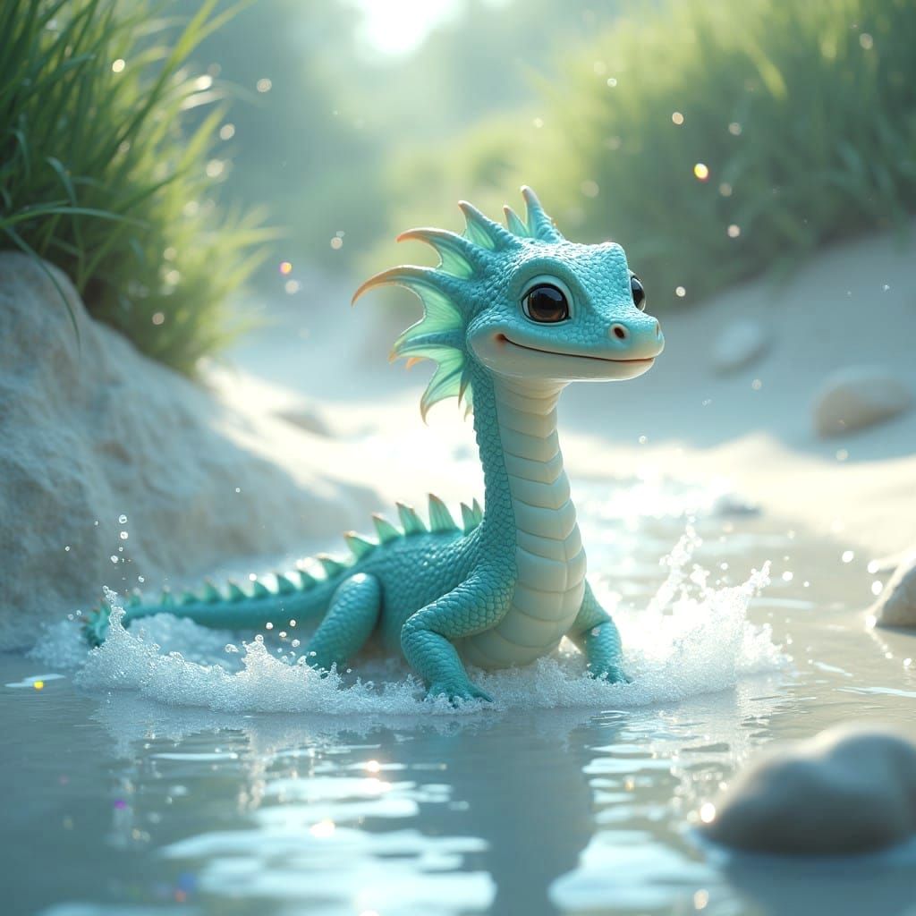 Serene Water Dragon in Pristine Coastal Paradise