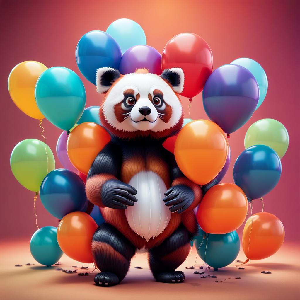 Balloon Red Panda: Pixar Style 3D Digital Art