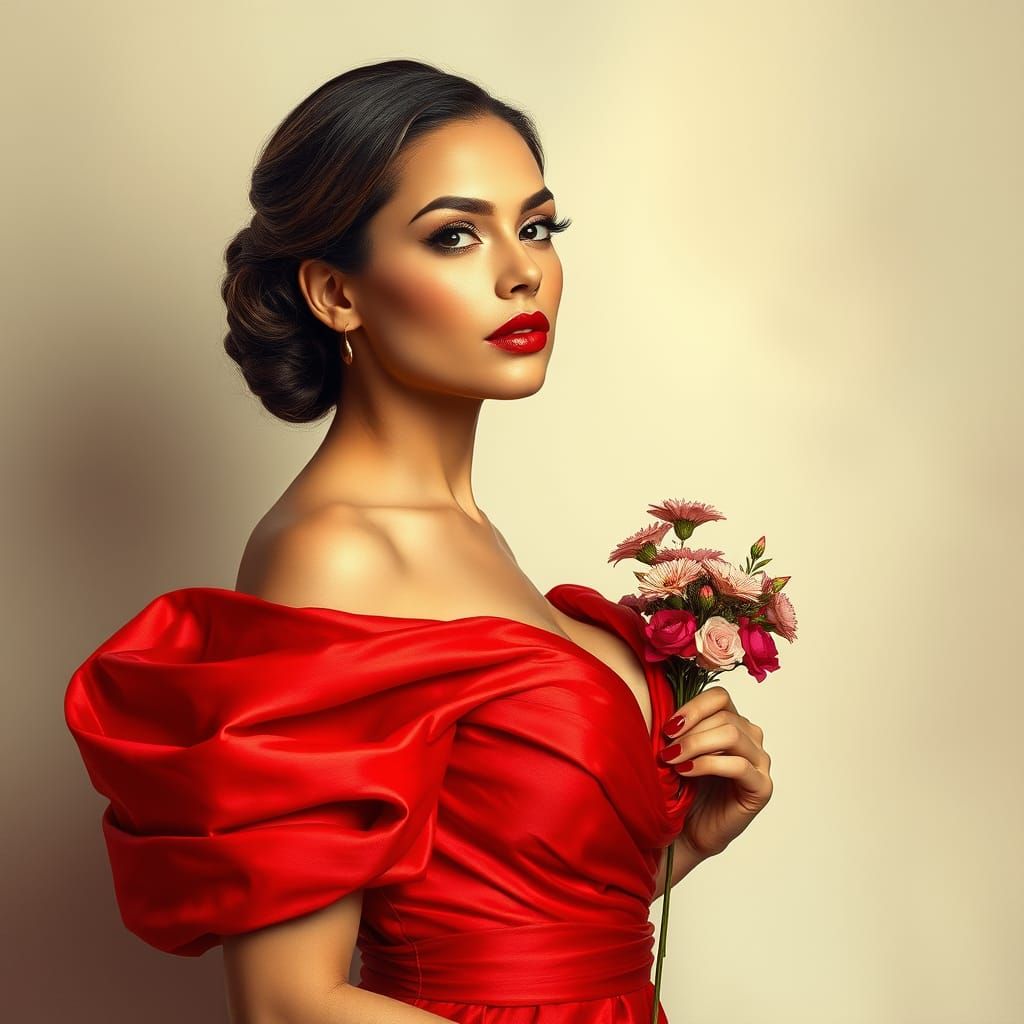 Sophisticated Portrait of a Curvaceous Woman in Vibrant Red ...