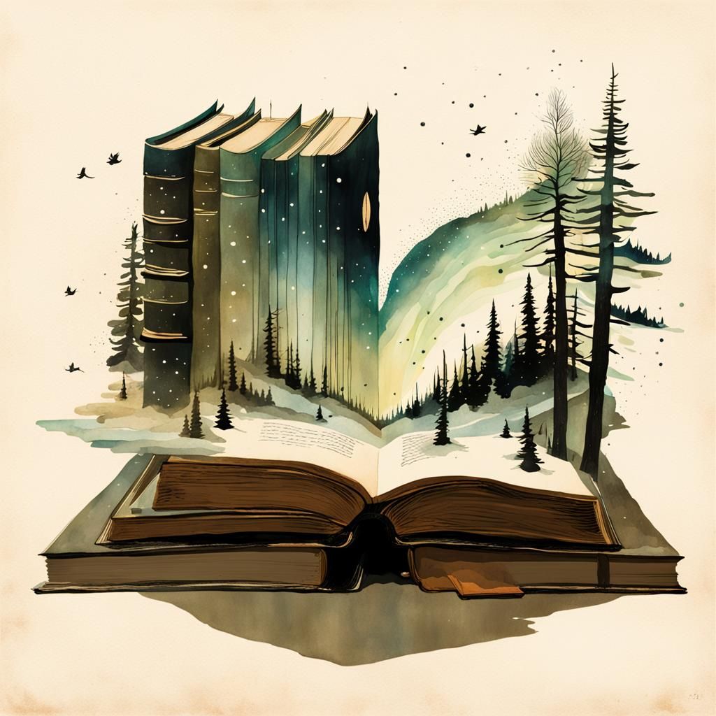 Levitating Book in Space with Aurora Borealis