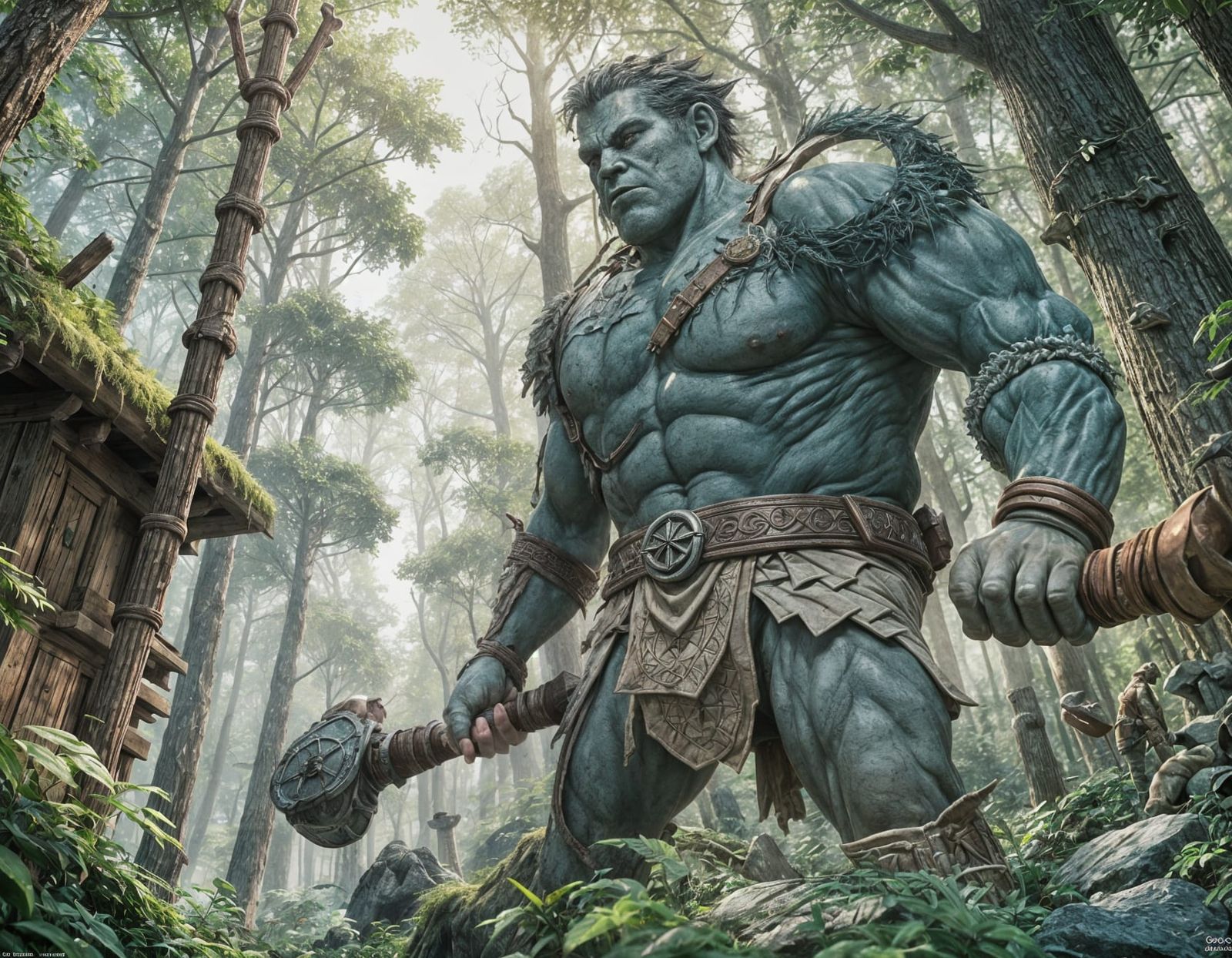 Gnome Barbarian Guardian in Anime Key Visual Style