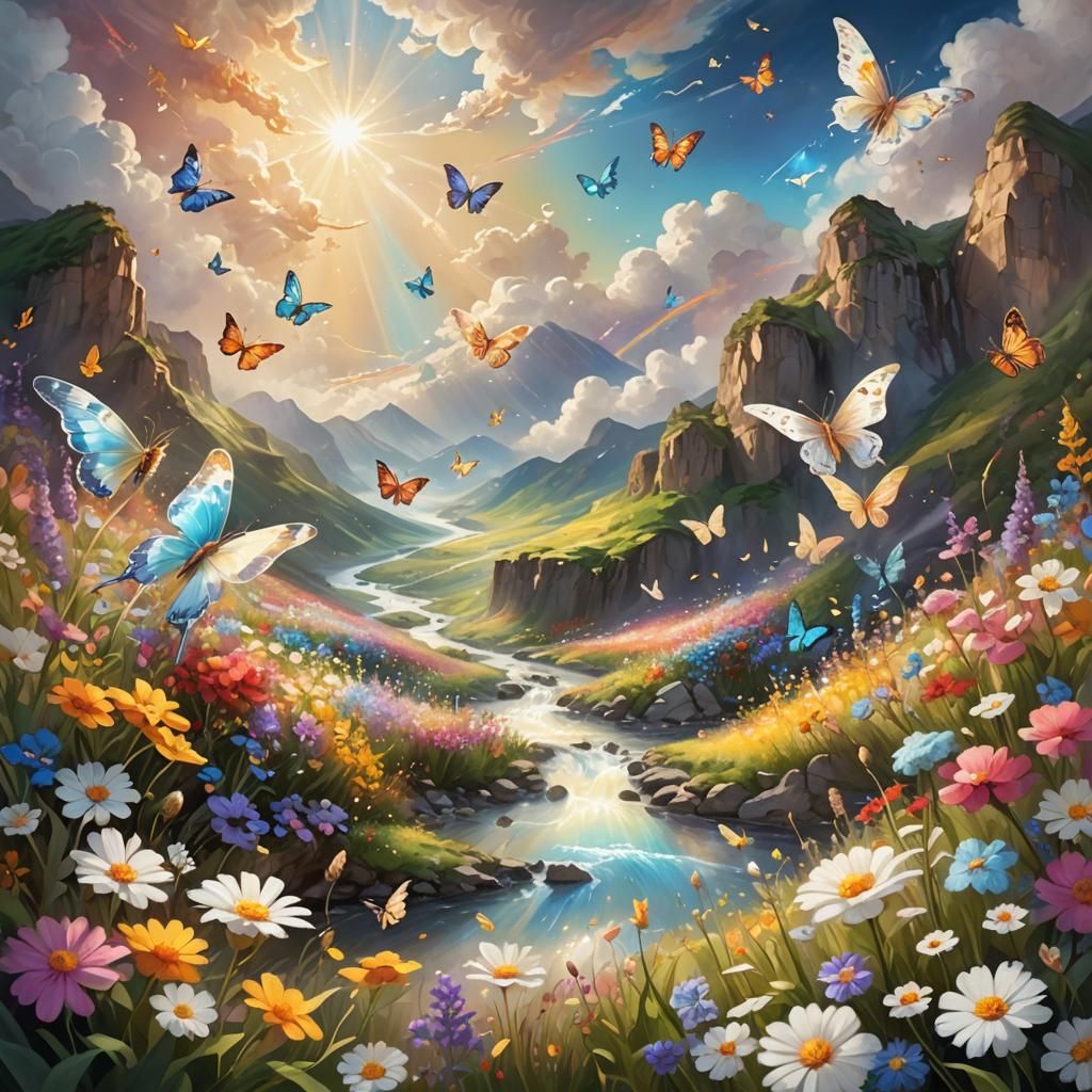 Cloud River Flowing Through Floral Valley