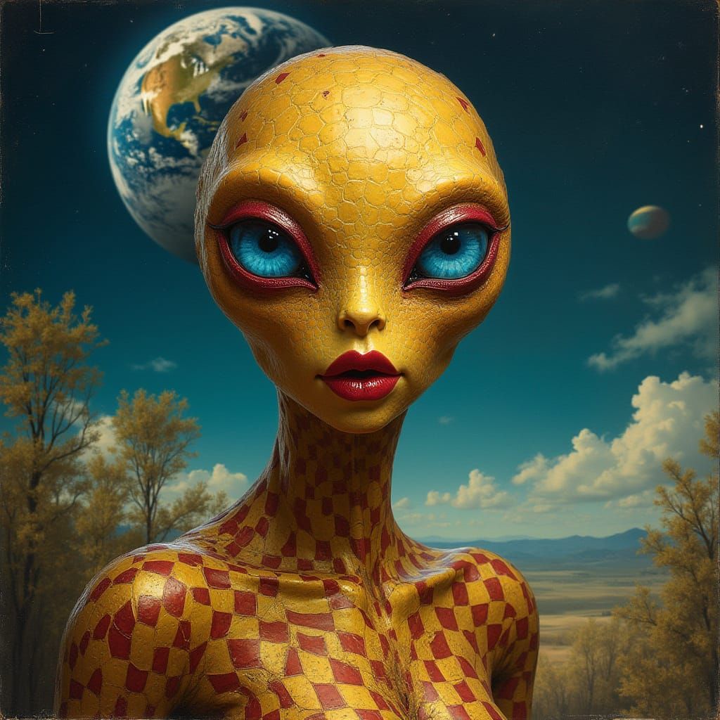 Ethereal Fantasy Alien on the Moon with Earthly Background