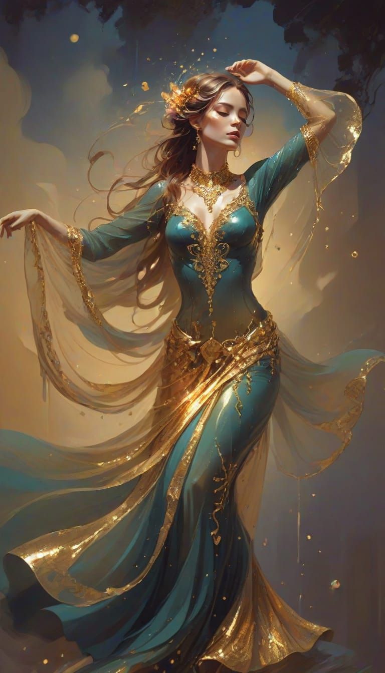 Dreamy Woman in Flowing Dress: Fantasy Art