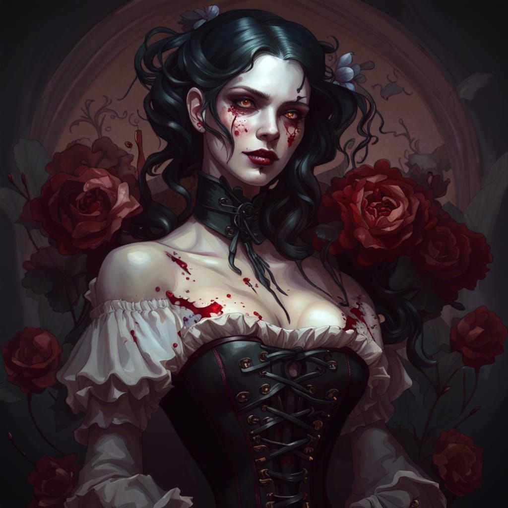 Seductive Victorian Vampire Portrait in Hyperdetailed Style