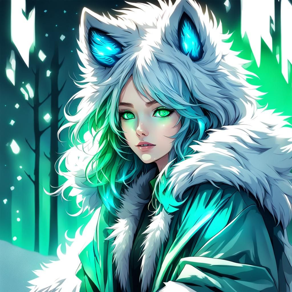 Cute Wolf Girl with Blue and Green Eyes