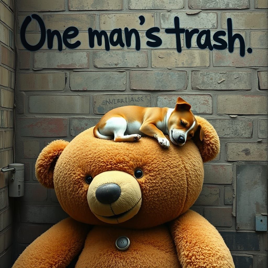 Teddy Bear Graffiti Art with Dog