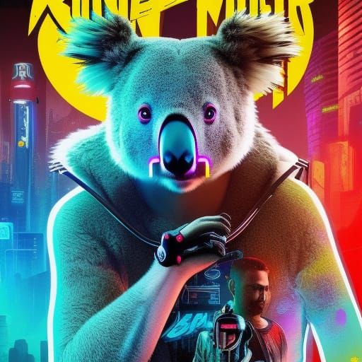 Cyberpunk Koala Bear in Neon Cityscape