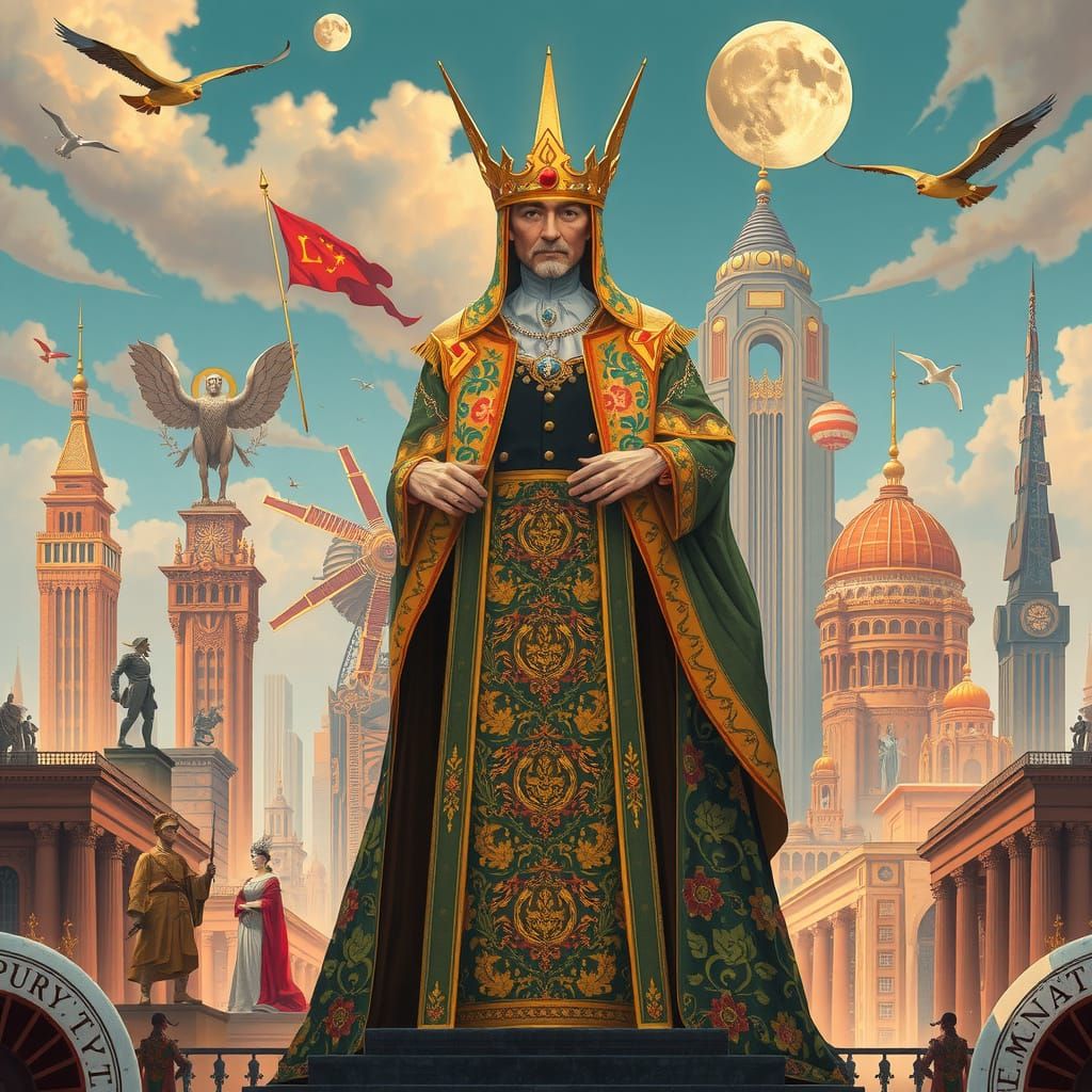 Futuristic Monarch of Progress in Utopian Cityscape