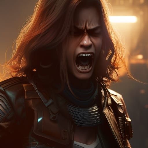 Angry Girl Screaming: Hyperdetailed Concept Art