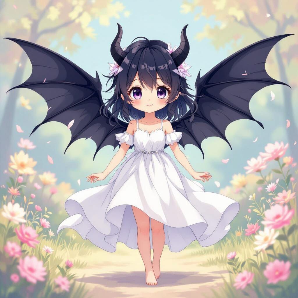 Chibi Sylph Demon with Delicate Black Wings
