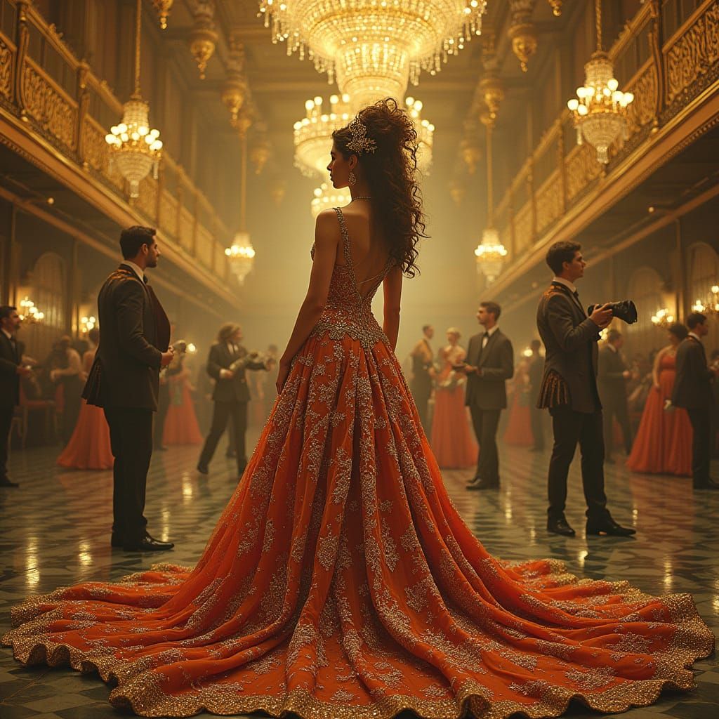 Regal Woman in Art Nouveau Ballroom