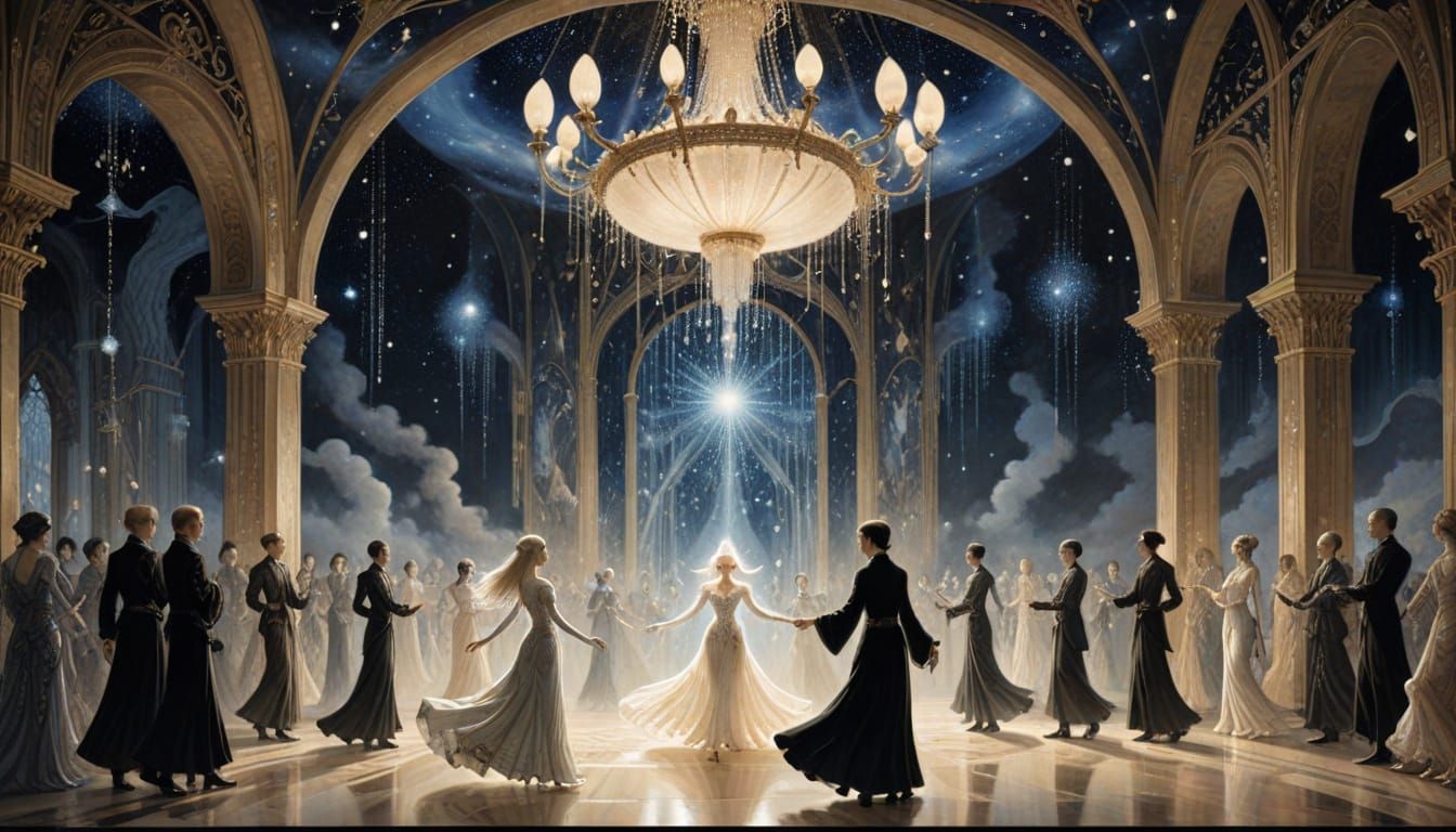 Ethereal Art Deco Ballroom with Spectral Dancers