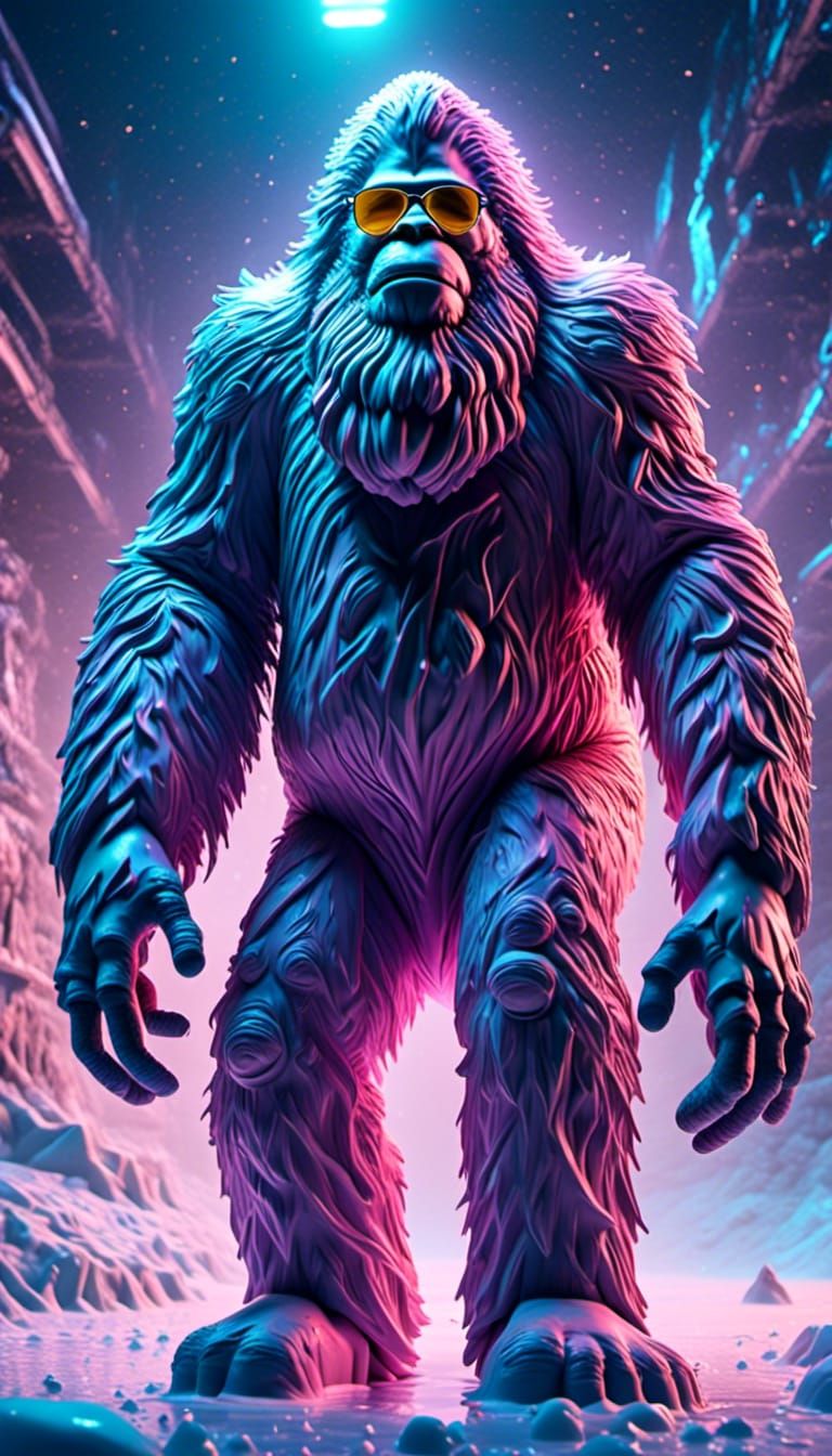 Hyperrealistic Sasquatch on Ice in Graffiti Style