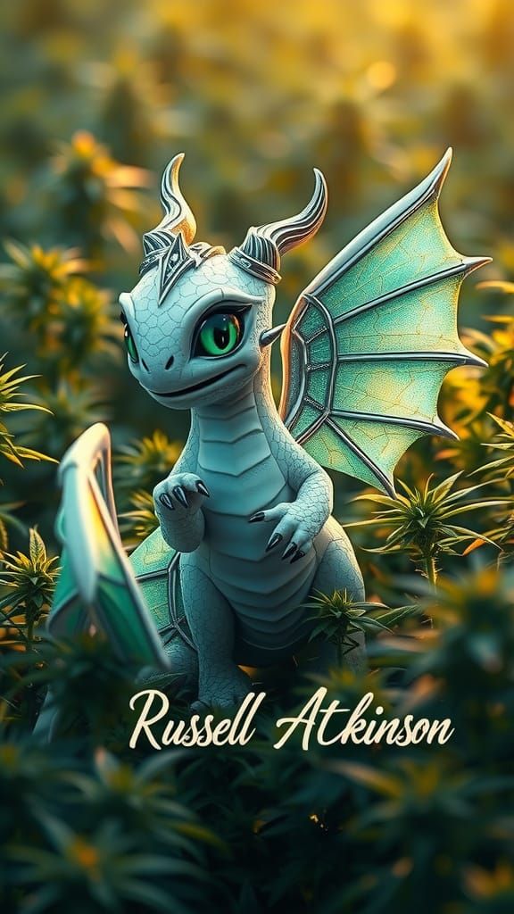 Emerald Marshmallow Dragon in Steampunk Landscape