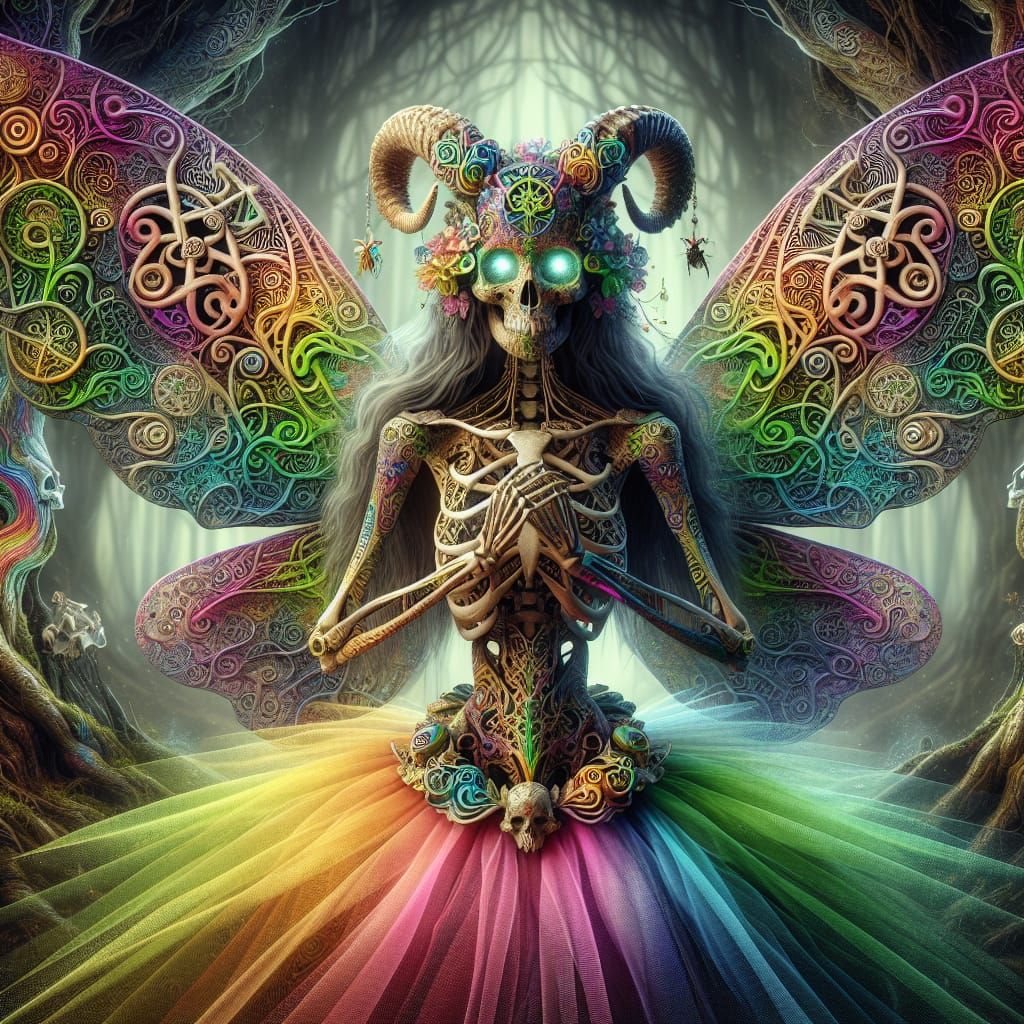 Pixie Skeleton in Mystical Fairy Forest