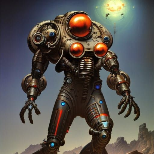 Retrofuturistic Cyborg Alien with Martian Tech