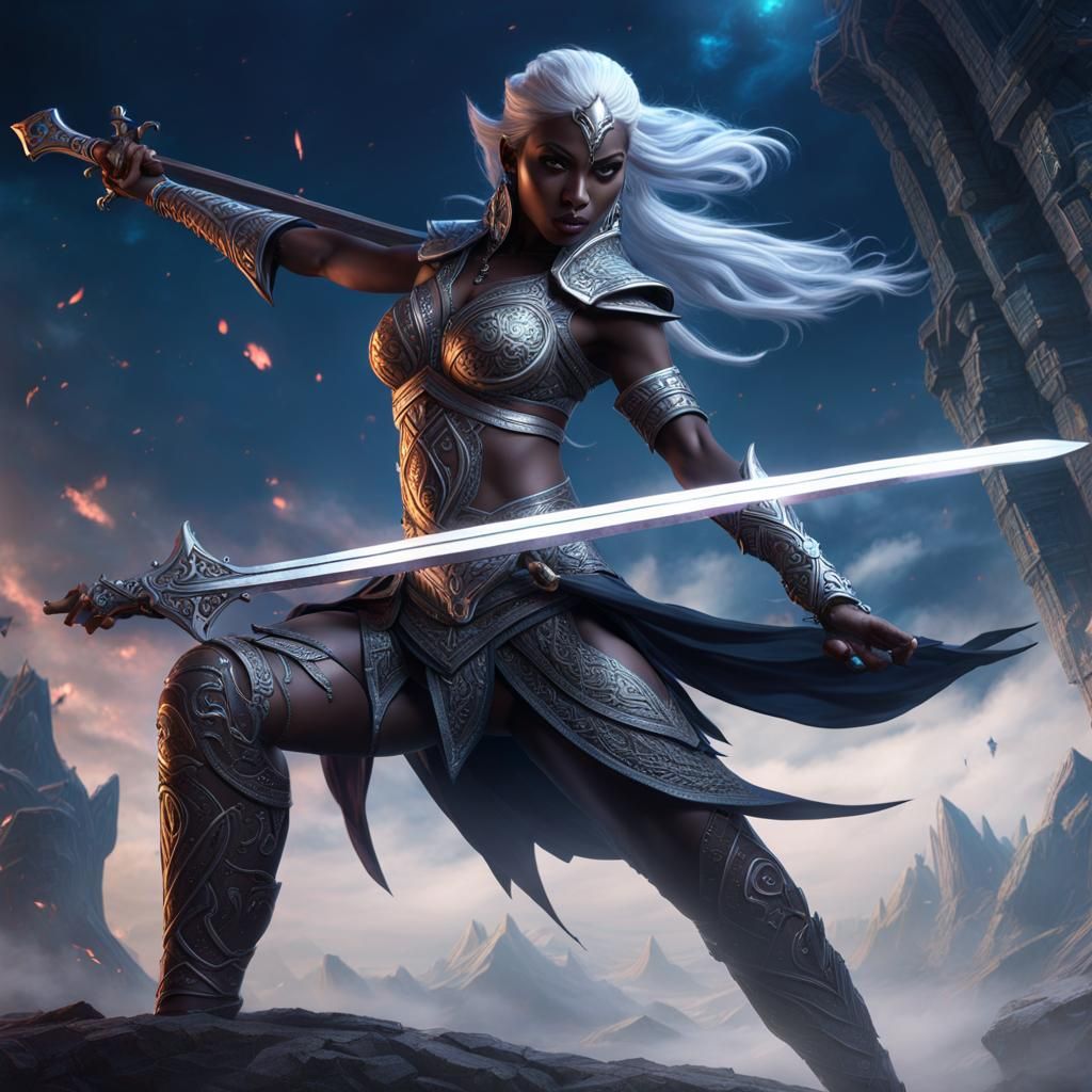 Drow Sword Dancer with Floating Sword, Detailed Matte Painti...