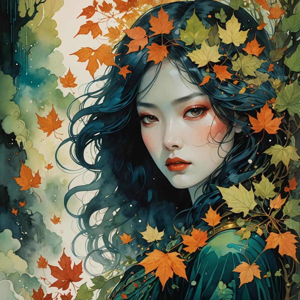 Spectral Femme Fatale in Watercolor Portrait