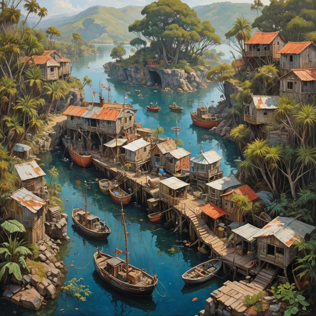 James Gurney Style Water World Oil Painting