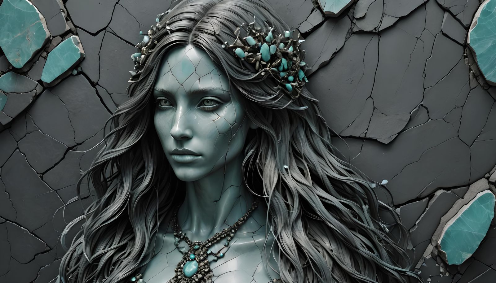 Cracked Amazonite Stone Girl Portrait in 3D