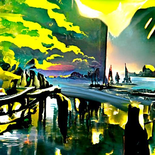 Surreal Sunset Bay Landscape as Dali Painting