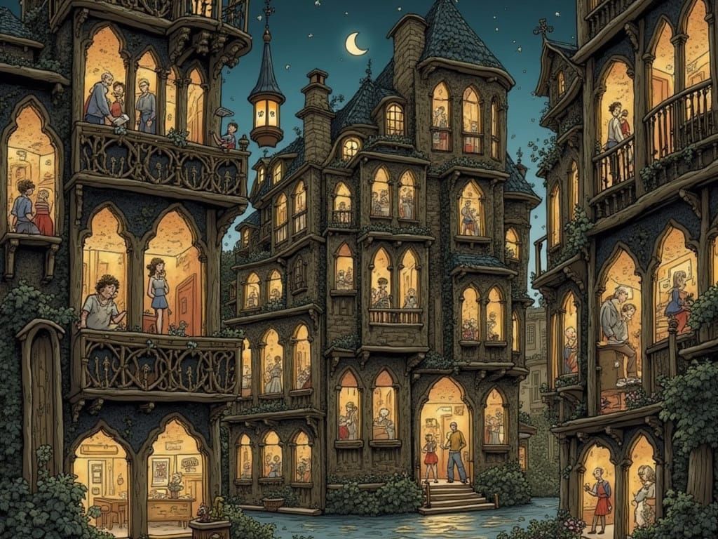 Vibrant Port City Scene in Intricate Detail