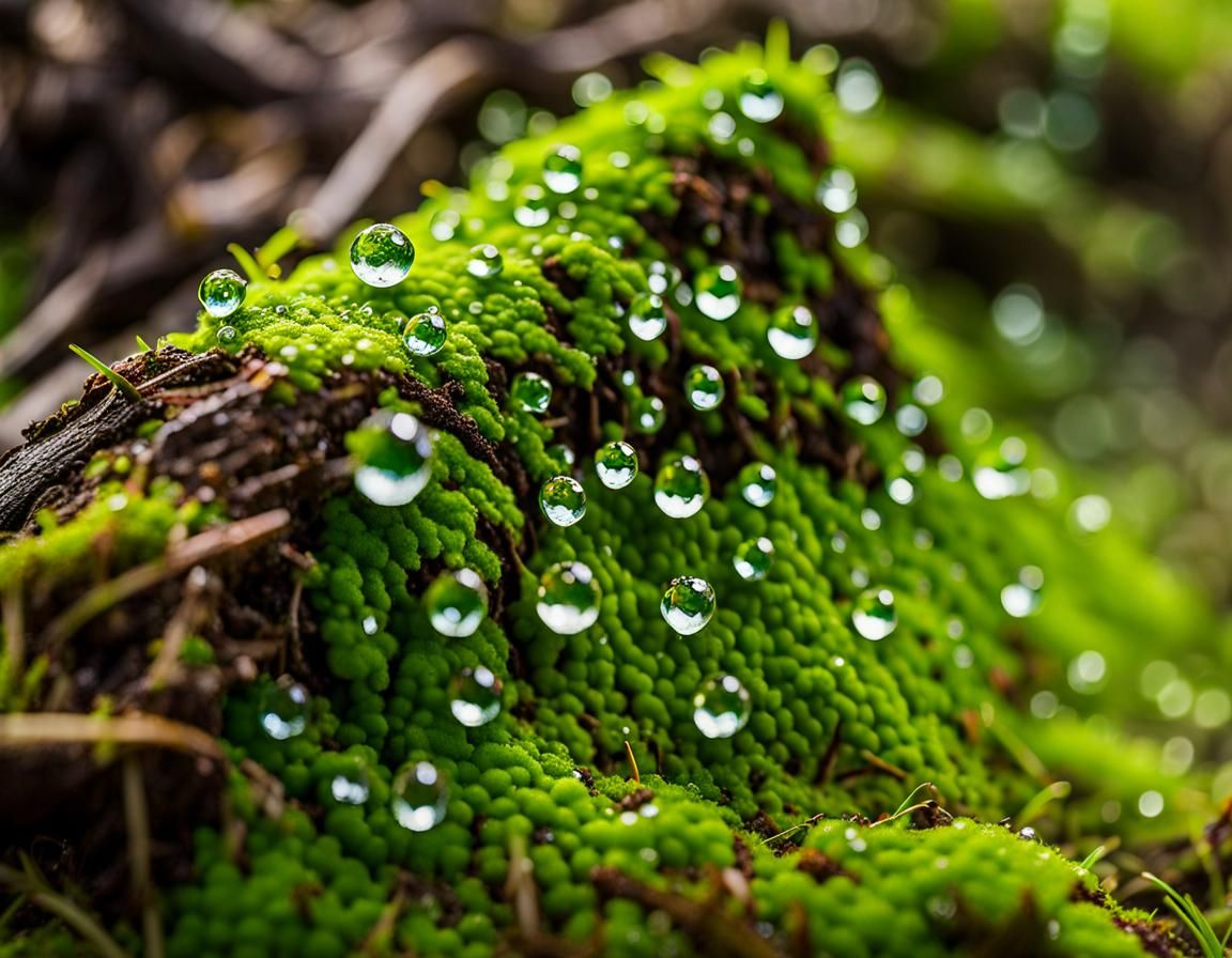 Dew Drops on Mossy Oak Roots