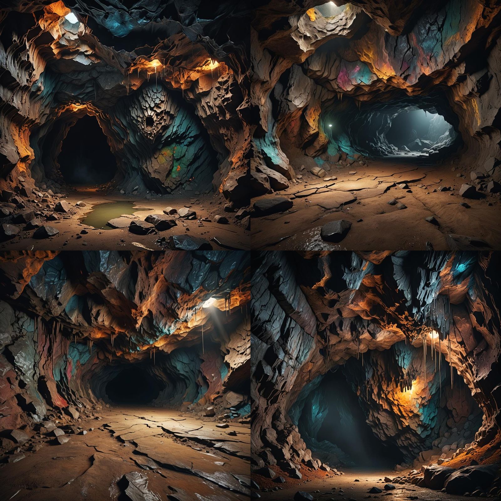Hyperrealistic Dark Cave with Closed Ceiling