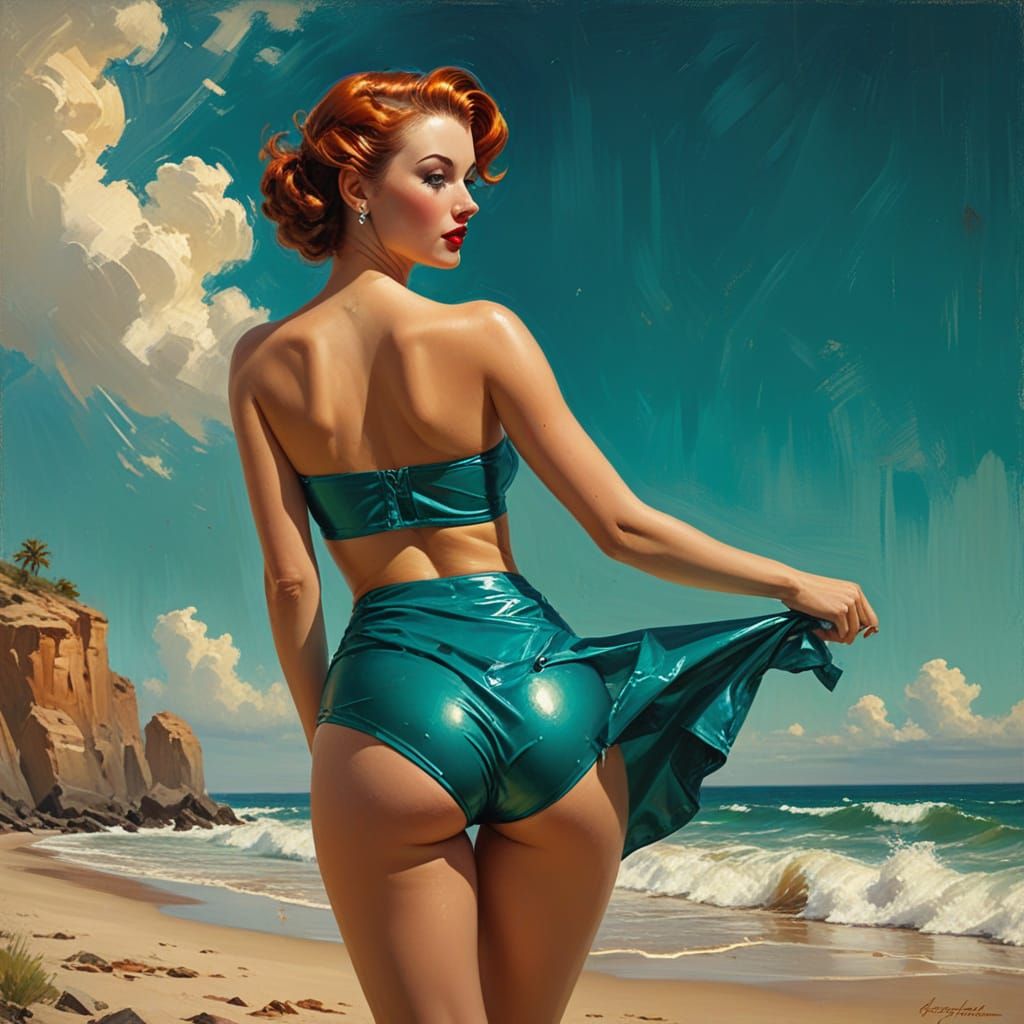1950s Pin-Up in Turquoise and Gold