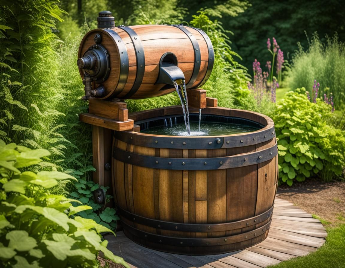 Steampunk Water Fountain in Overgrown Garden
