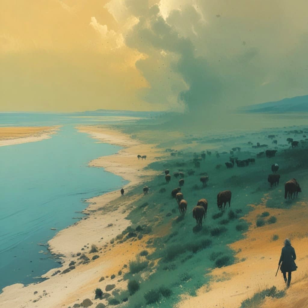 Vast Herd Migration in Abstract Landscape