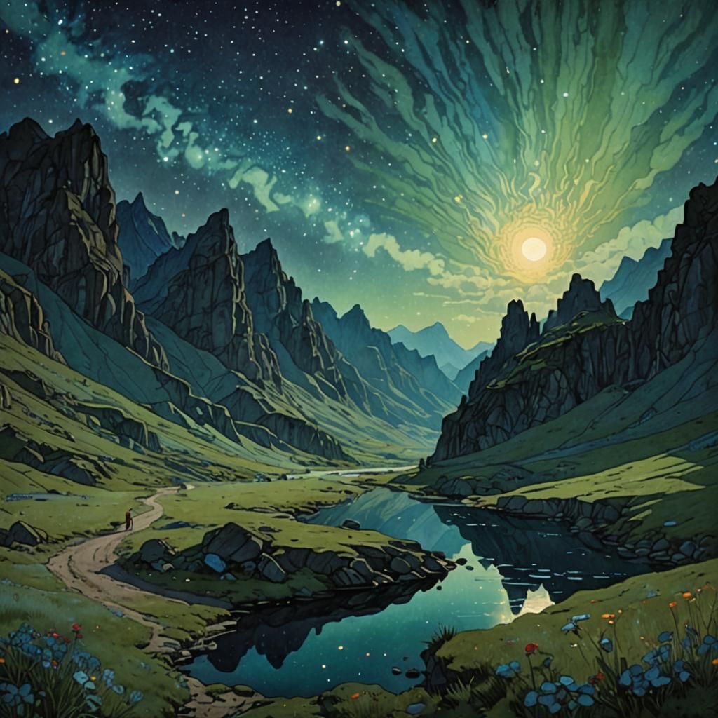 Valley of the Shadow - Edmund Dulac Style Illustration