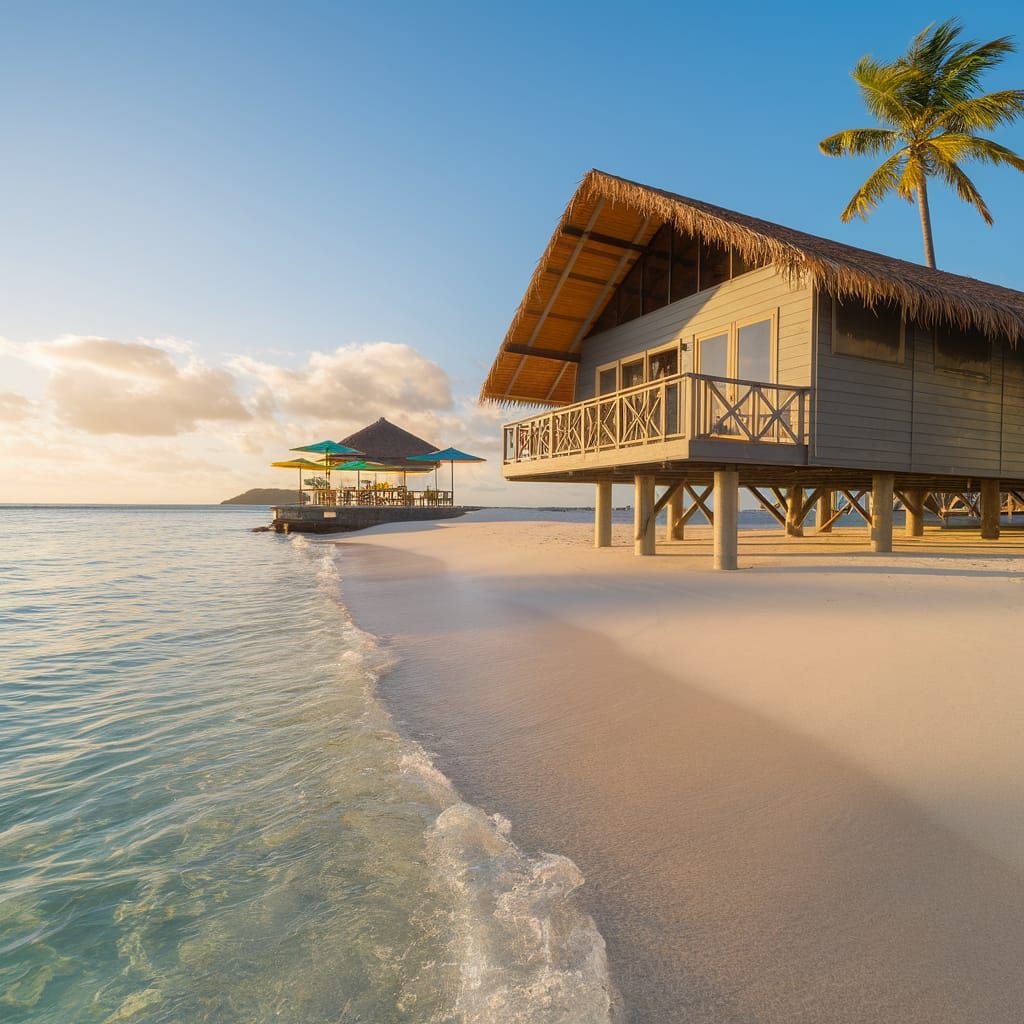 Idyllic Mauritius Beach with Water Bungalow in Sunlight
