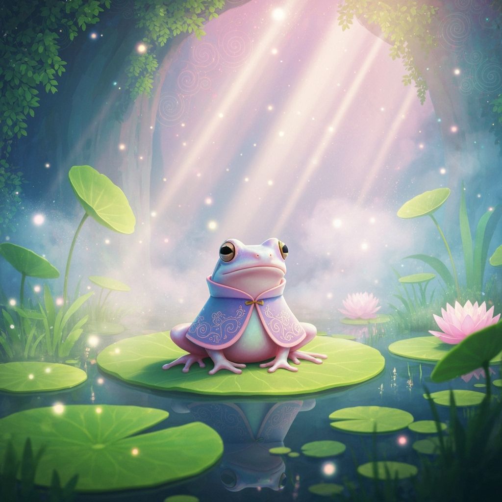 Dreamlike Frog in Bioluminescent Grotto, Surreal Style